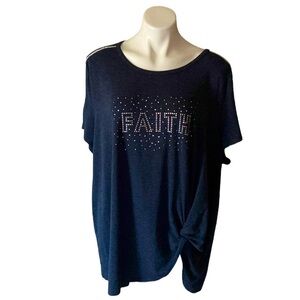 Retrology Gray Rhinestone Faith T Shirt Size 3X